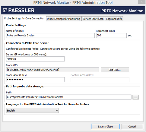 PRTG Administration Tool: Probe Settings for Core Connection PRTG Administration Tool: Probe Settings for Core Connection