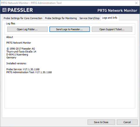 PRTG Administration Tool: Logs and Info PRTG Administration Tool: Logs and Info